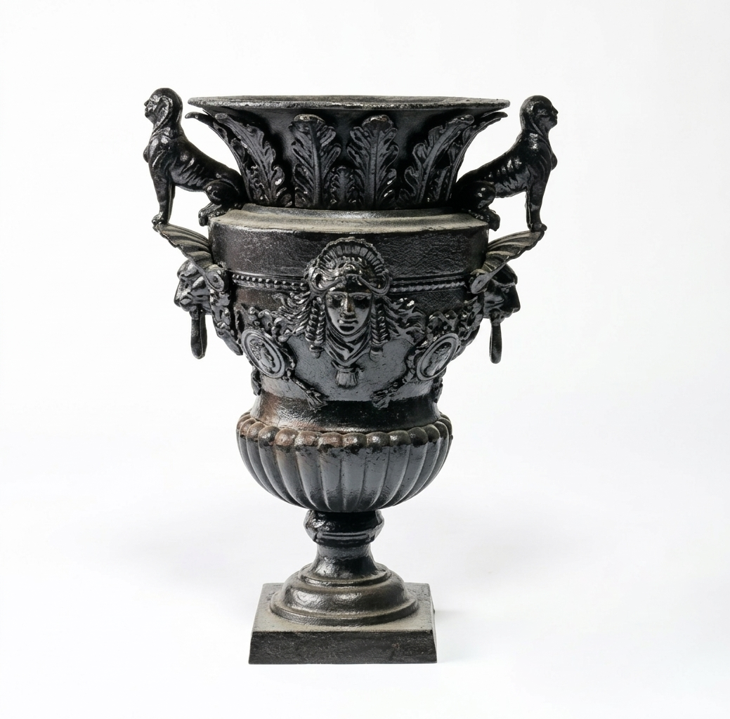 Sphinx Urn by Oshi, featuring a height of 76cm, width of 54cm, depth of 43cm, and weighing 63kg, elegantly designed for memorial use.