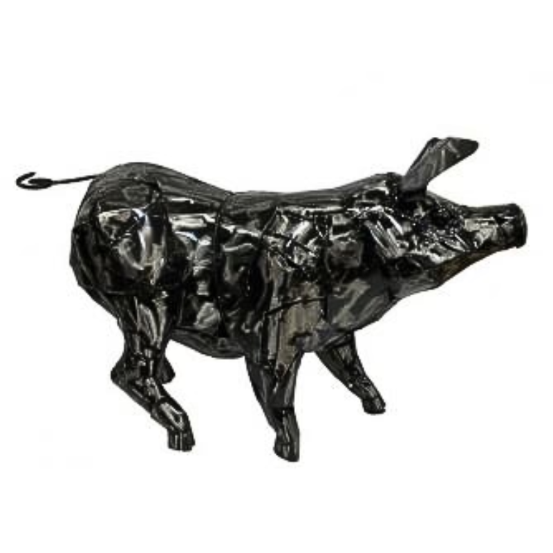 Hammered Metal Pig Statue Statue  