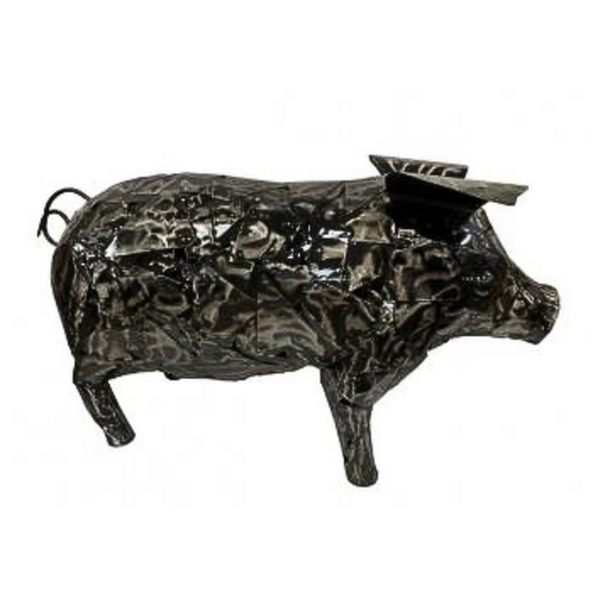 Hammered Metal Pig (Large) Statue Statue  