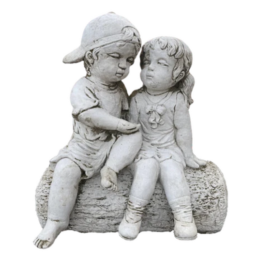 Boy & Girl On Log Statue  