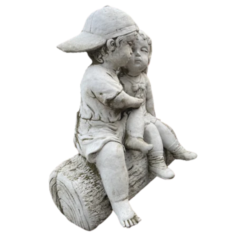 Boy & Girl On Log Statue  