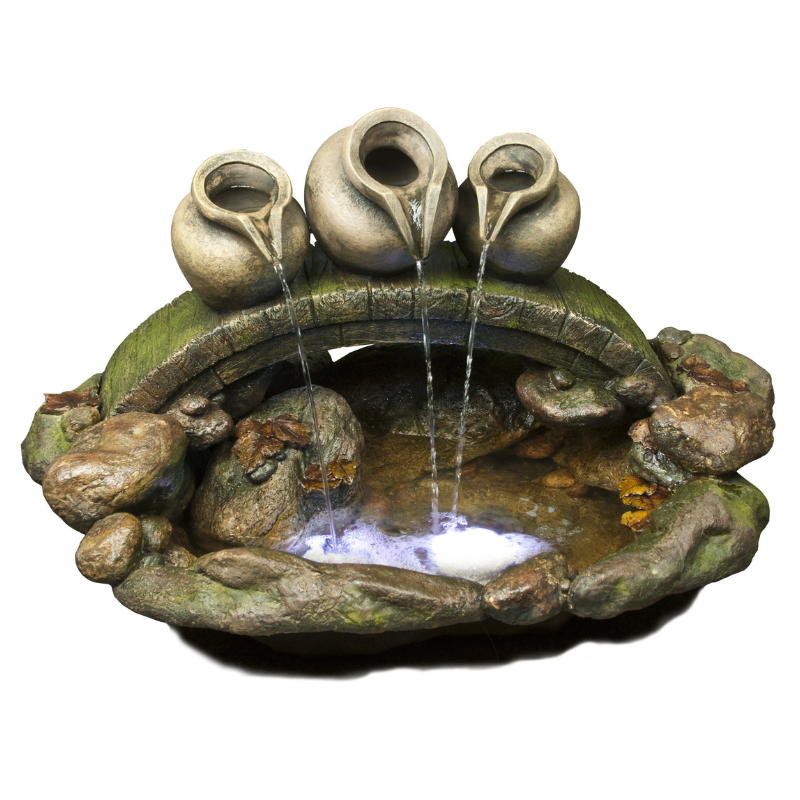 Triple Urn Bridge Fountain Water Feature  