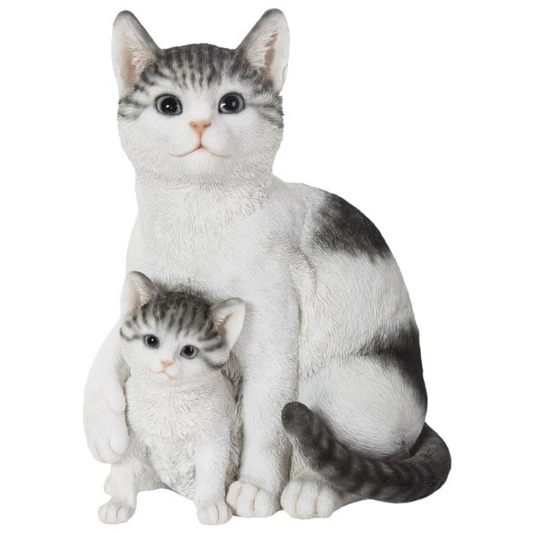 Mother Cat & Kitten - Black & White Statue  