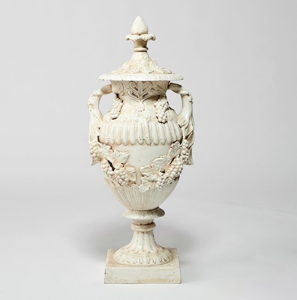 Elegant Urn with Grapes, 93cm height, 42kg weight, perfect for home decor and garden accents.