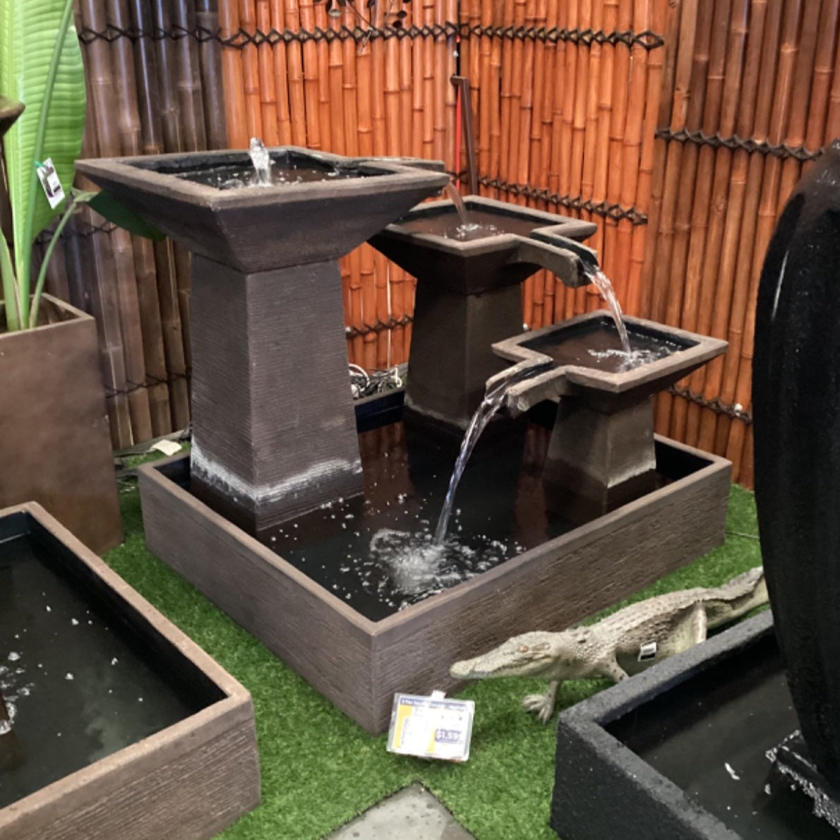 Three Tier Square Bowl Cascade Fountain – Medium Rust (Ex-Display) Water Feature  