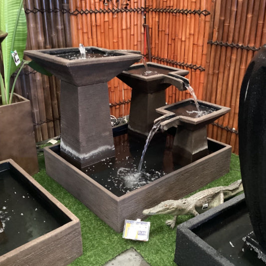 Three Tier Square Bowl Cascade Fountain – Medium Rust (Ex-Display) Water Feature  
