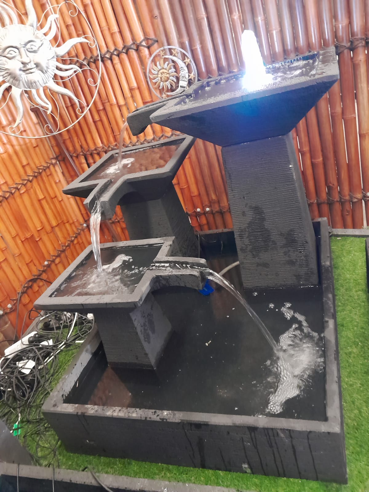 Three Tier Square Bowl Cascade Fountain – Medium Water Feature Rust Standard (240V)