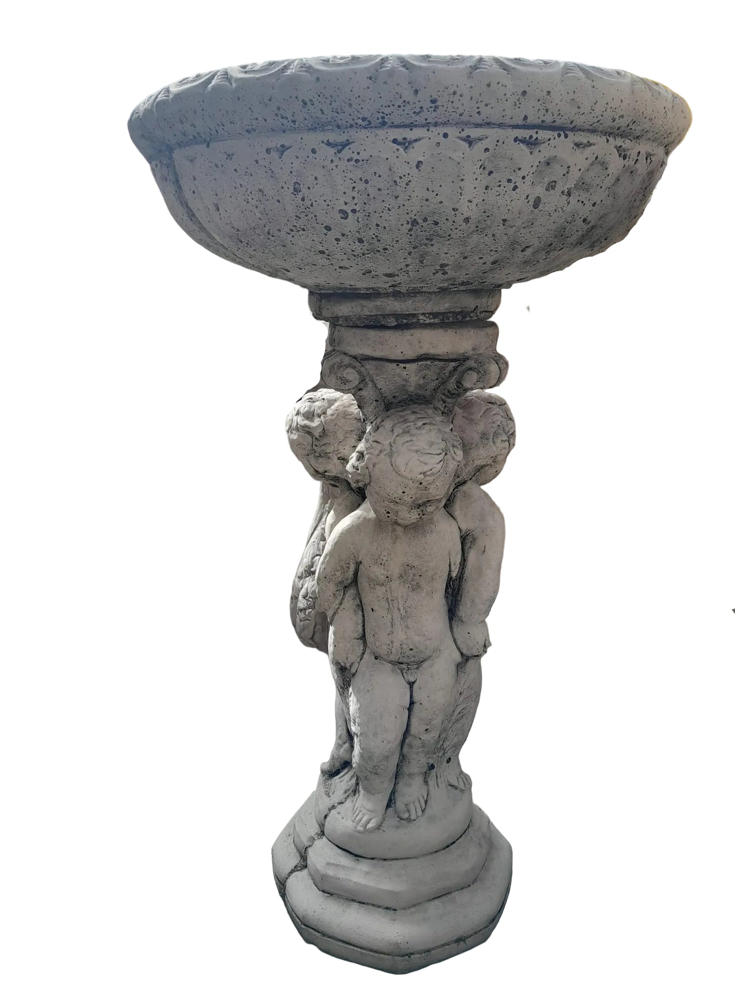 Large 3 Cherub Birdbath Bird Bath Grey