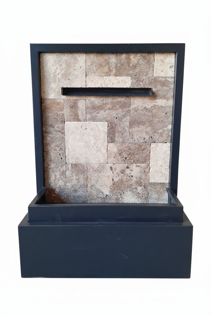Anahita Wall Water Feature Water Feature W680mm x H960mm x D400mm Silver Travertine French Patterned Tile