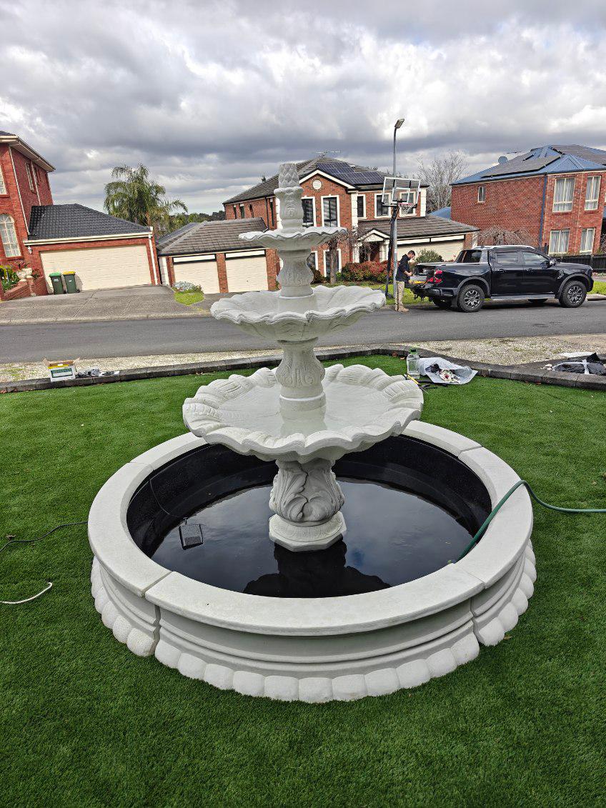Three Tier Milano Fountain Water Feature w/ Pump. BYO Pond White