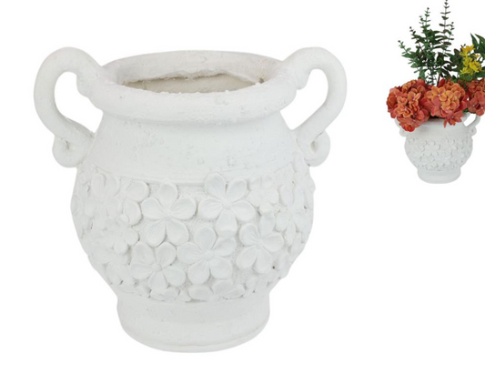 White Garden Vase with Frangipani Décor