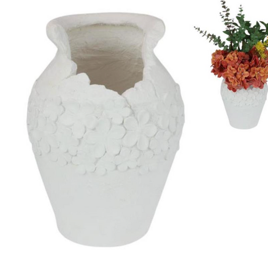 White Garden Vase with Frangipani Design Urn