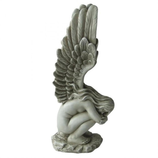 Squatting Angel With Wings Statue  