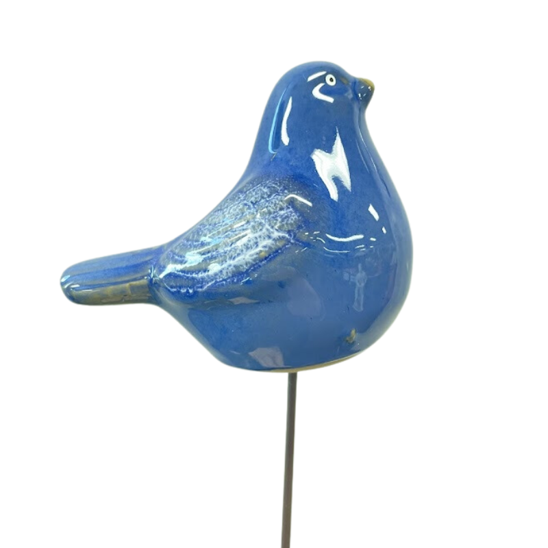 Birds on Stick Ceramic Statue Blue 