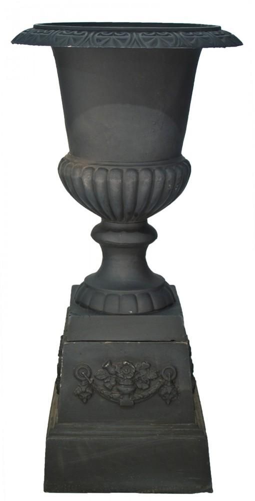 Cast Iron Romano Urn & Pedestal Urn and Pedestal Black 