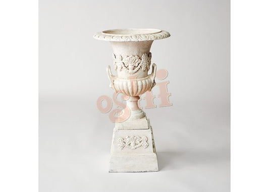 Lion Handle Urn w/ Rose on Base Urn and Pedestal  