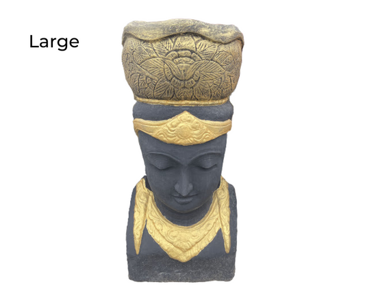 Head Laksmi Pot (60cm - 100cm) Black & Gold Statue Large (100cm) 