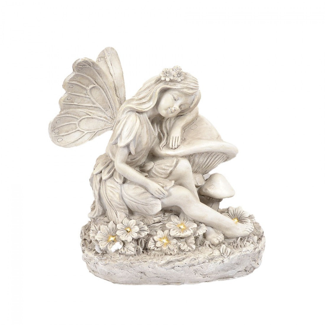 Angel Resting on Mushroom with LED Statue  