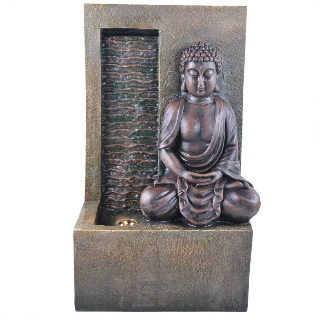 Meditating Buddha Fountain with LED Water Feature  