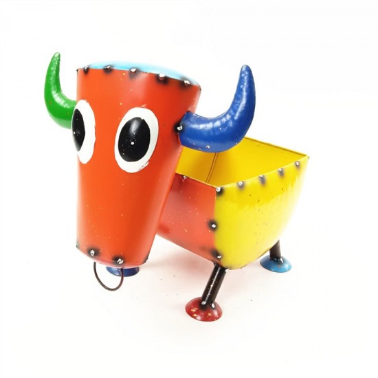 Rainbow Metal Goat Pot Statue  