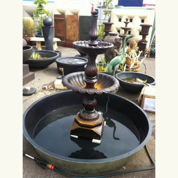 Two Tier Lisbon Fountain Water Feature w/ 1.5m Pond (Black) 