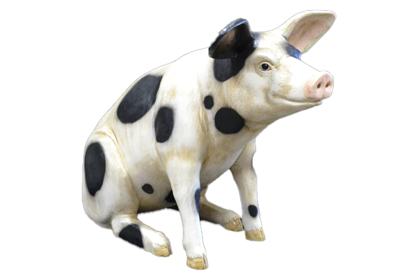 Pig Sitting Black & White Large Fibreglass Statue