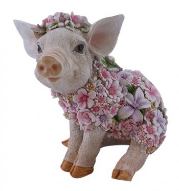 Flower Power Pig Statue Statue  