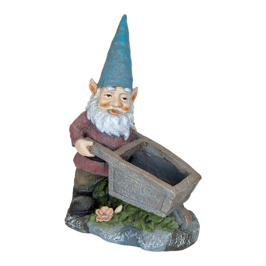 Vivid Gnome Pushing Cart Planter Statue  