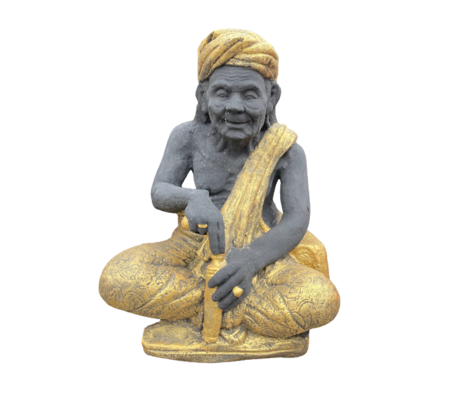 Sitting Grandpa Black & Gold Statue  