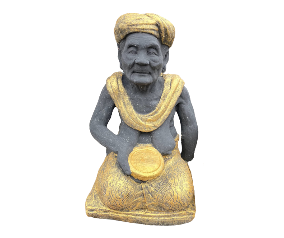 Sitting Grandma Black & Gold Statue  