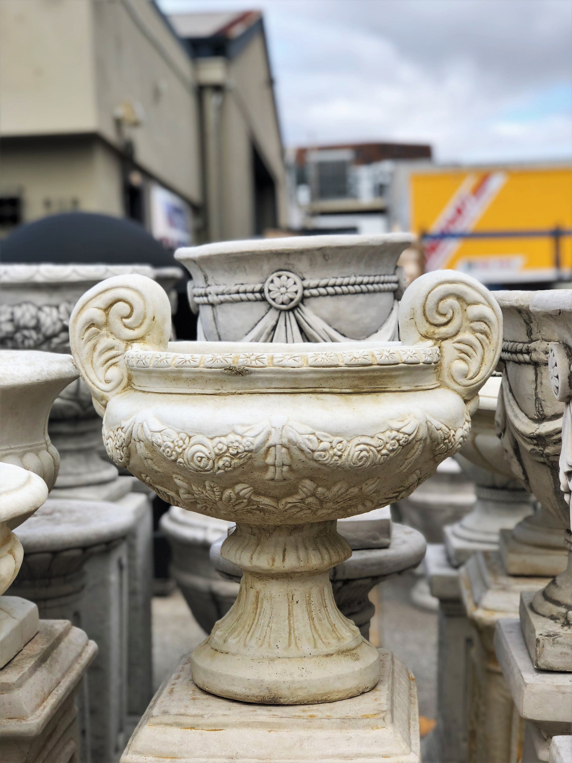 Closed-Handle Urn Urn and Pedestal Rock Solid Statues  