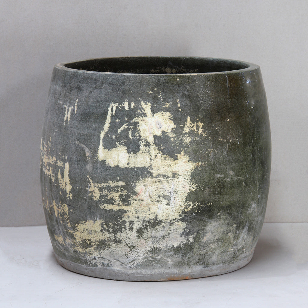 Thai Limestone Barrel Pot Pot White 