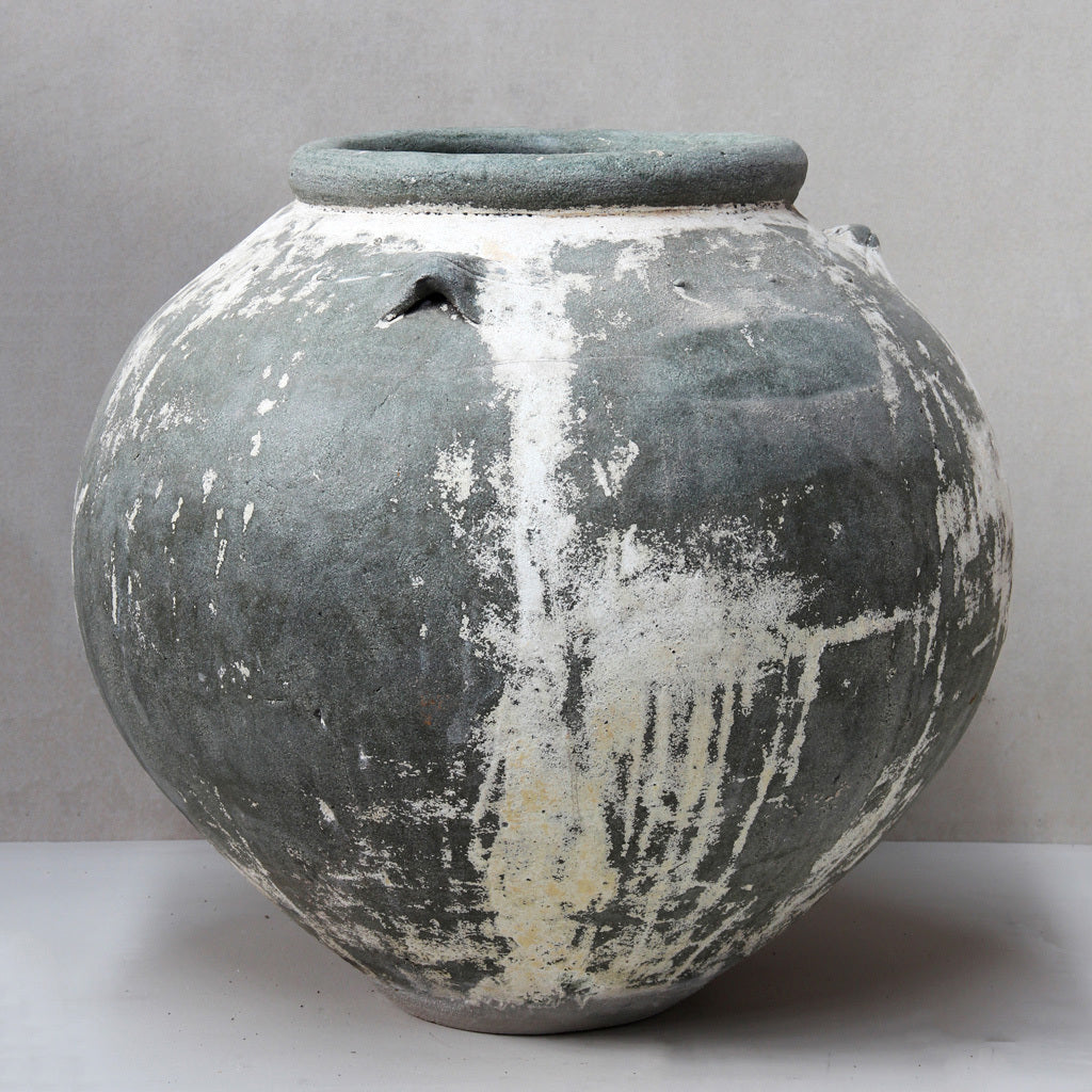 Thai Limestone Round Rolltop Pot Pot  