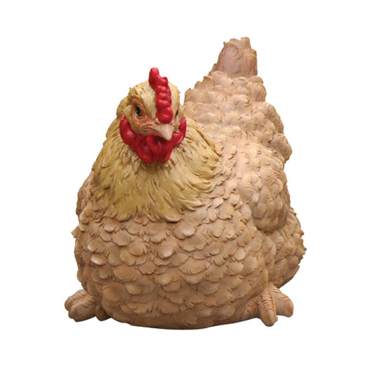 Hen Sitting Figurine Statue Light Brown 