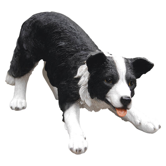 Large Black & White Sheepdog Figurine Statue  