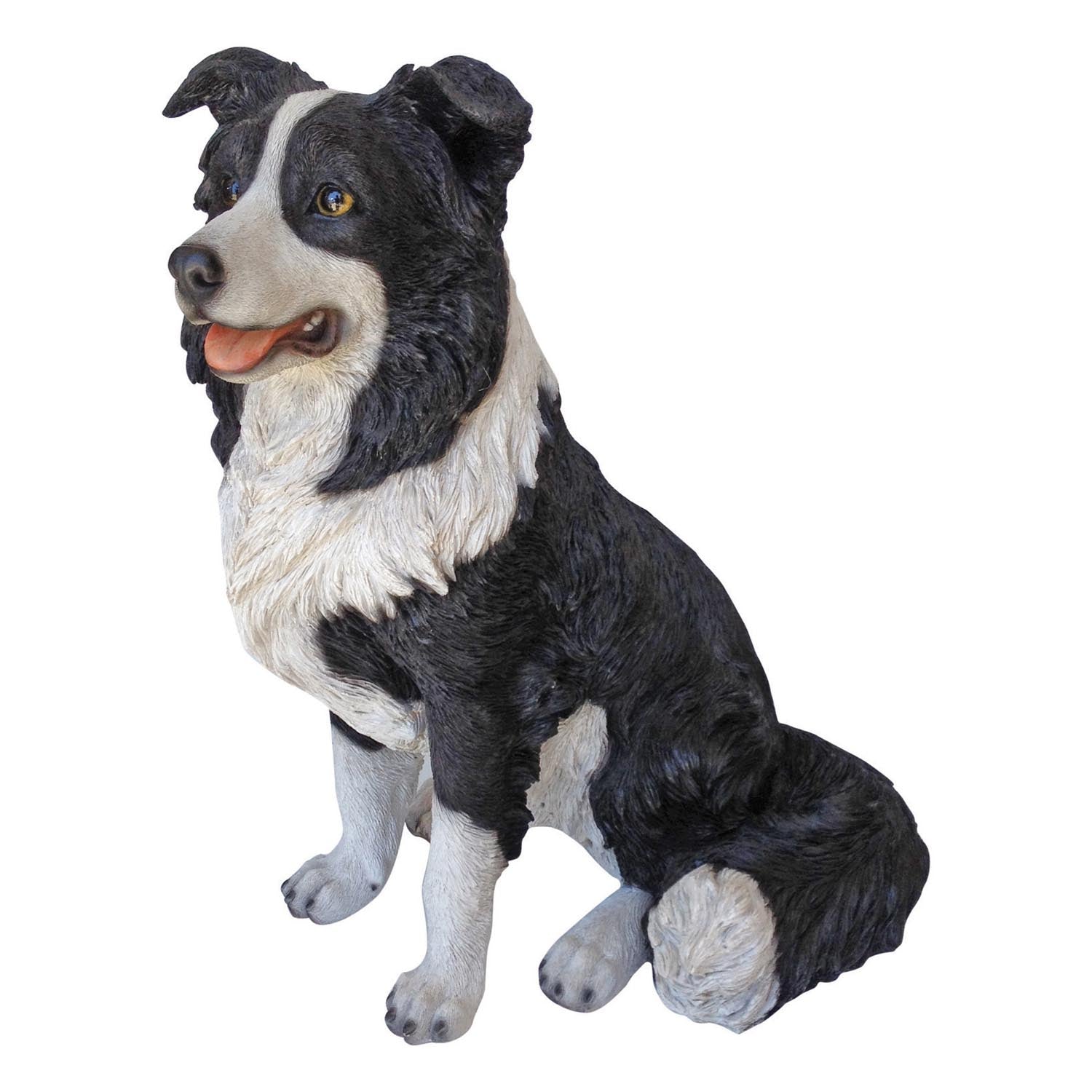 Large Black & White Sheepdog Sitting Figurine Statue  