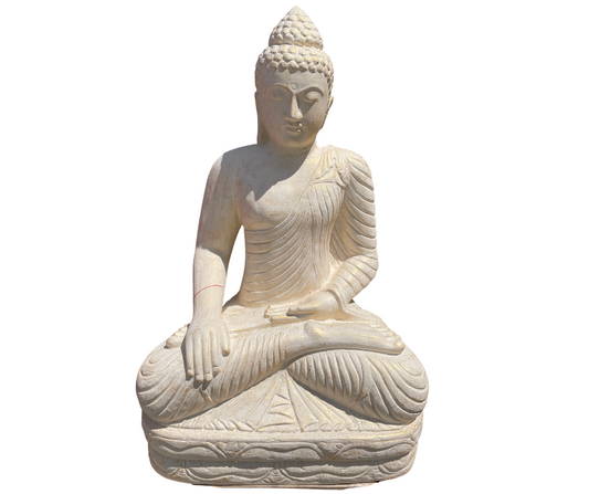 XL Sitting Buddha Statue White Gold 