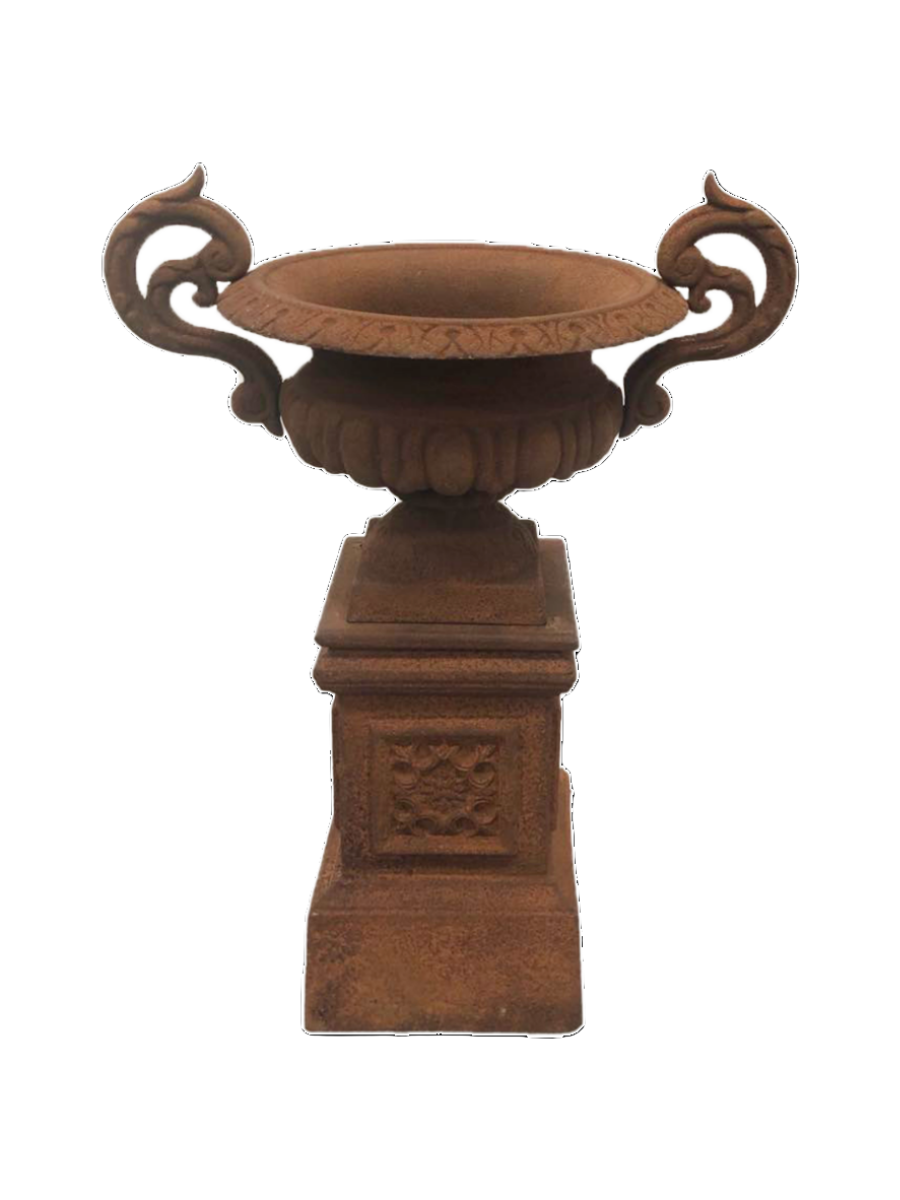 Cast Iron Campana Urn & Pedestal Urn and Pedestal Rust 