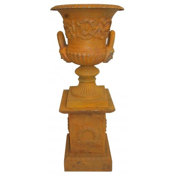 Cast Iron Dorchester Urn & Pedestal Urn and Pedestal Small Rust