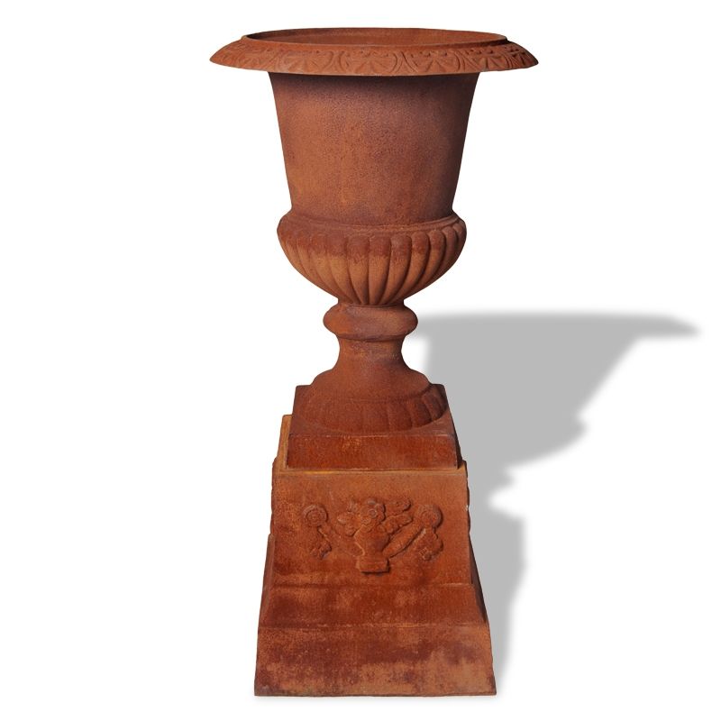 Cast Iron Romano Urn & Pedestal Urn and Pedestal Rust 