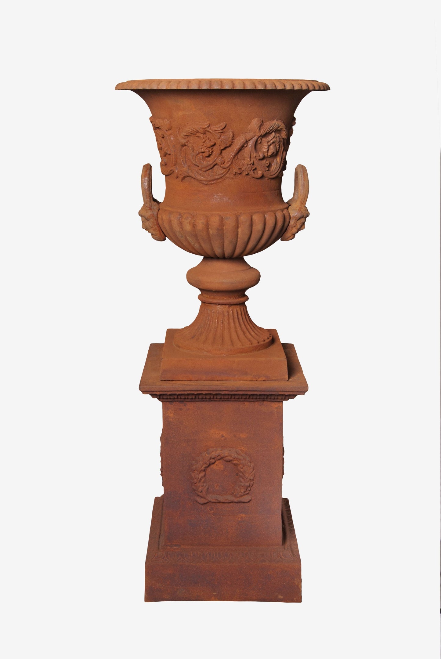 Cast Iron Dorchester Urn & Pedestal Urn and Pedestal Medium Rust