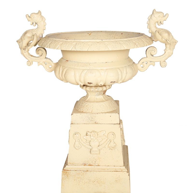 Cast Iron Chara Urn & Pedestal Urn and Pedestal Channel Enterprises  