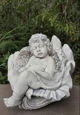 Cherub In Shell Statue  