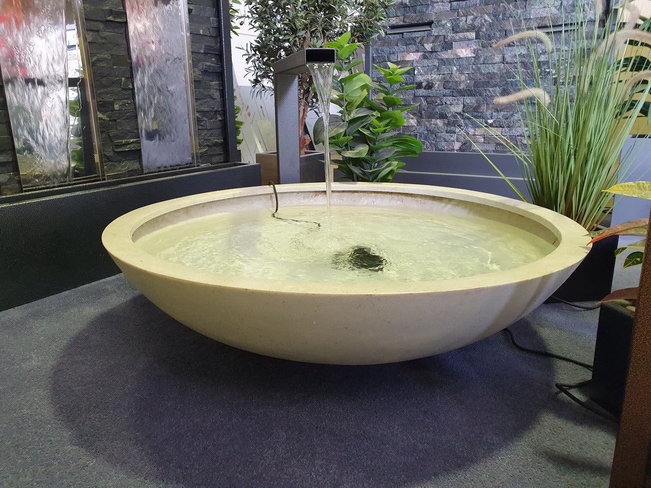 Kai Polystone Water Bowl Water Feature Large White Terrazzo