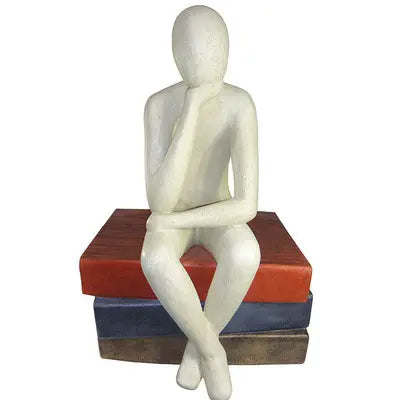 Thinker Sitting on Books Statue Statue  