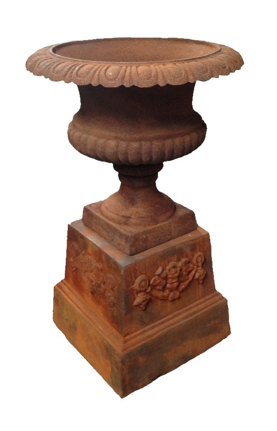 Cast Iron Sonte Urn & Pedestal Urn and Pedestal  