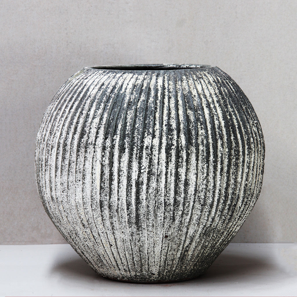 Thai Limestone Striated Bowl Pot  