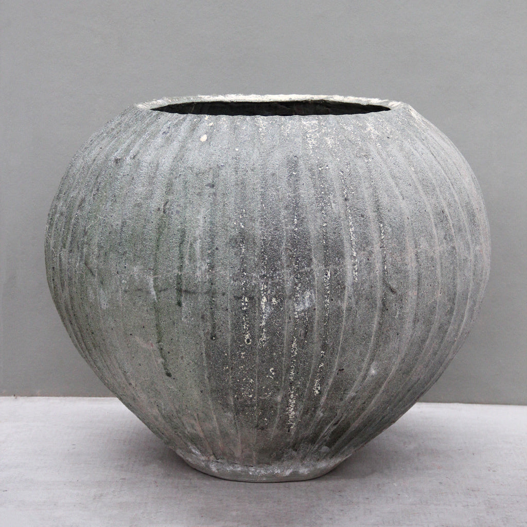 Thai Limestone Striated Bowl Pot  